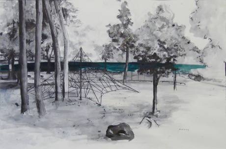 #11 / 50 ways to wait / eternity (Spielplatz), 2006|Tusche, Papier, 40 x 60 cm, gerahmt