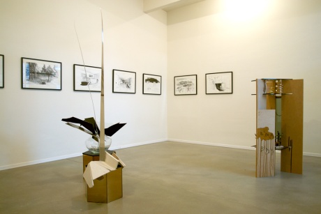 a time longing and a single peony, 2006|div. Materialien|205 x 40 x 60 cm und|110 x 82 x 40 cm